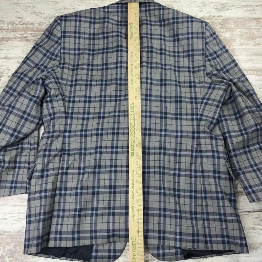 Tom James Super 140s Wool Plaid Sport Coat Blazer Jacket Mens 45R Custom Tailore